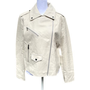 Lulus Out for the Night Cream Beige Vegan Leather Moto Jacket Size Medium NWT